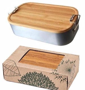 Cameleon Pack Edelstahl Lunchbox mit Deckel aus Bambus Holz