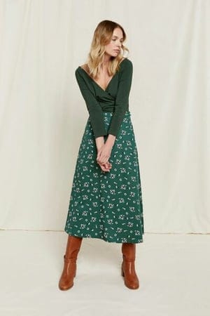 People Tree Rock Alison | Floral Midi Skirt grün