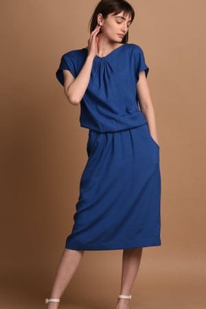 Amy / Midi Dress With Pencil Skirt And Neckline Detail In Classic Blue