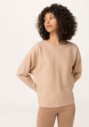 hessnatur Loungewear Langarmshirt aus Bio-Baumwolle und Bio-Merinowolle - beige - Größe L