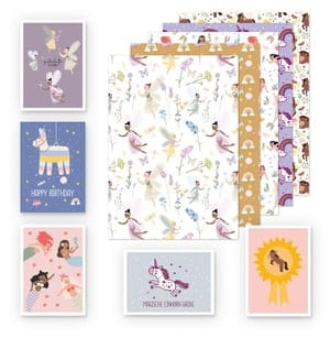 Kinder Geschenkpapier 5er Set: Pferd, Einhorn, Meerjungfrau, Fee, Lama