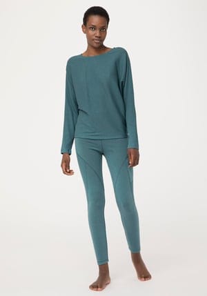 hessnatur Loungewear Langarmshirt aus Bio-Baumwolle und Bio-Merinowolle - grün - Größe L