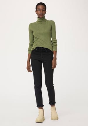 hessnatur Damen Rollkragen-Pullover aus Seide mit Bio-Baumwolle - grün - Größe 34