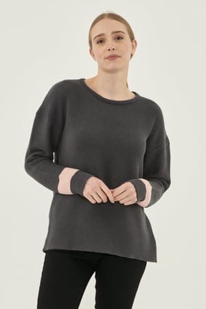 ORGANICATION Damen vegan Pullover Streifen Dunkelgrau