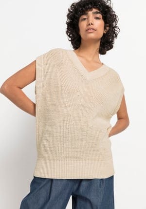 hessnatur Damen Ärmelloser Pullover aus Leinen mit Bio-Baumwolle - natur - Größe L
