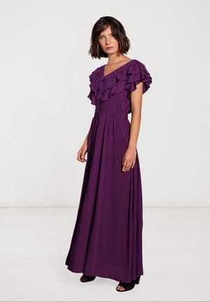 SinWeaver alternative fashion Abendkleid lang Maxikleid lila V-Ausschnitt