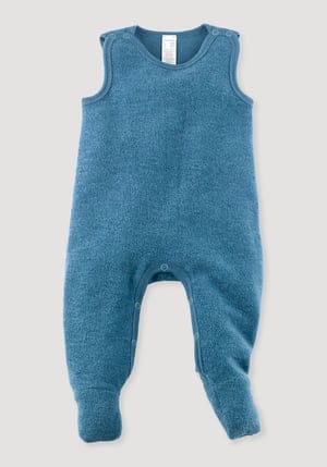 hessnatur Baby Wollfrottee-Strampler aus Bio-Merinowolle - blau - Größe 74/80