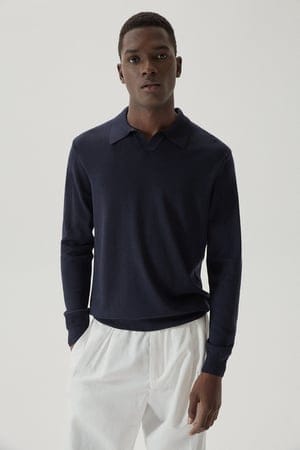 The Merino Wool Buttonless Polo - Oxford Blue