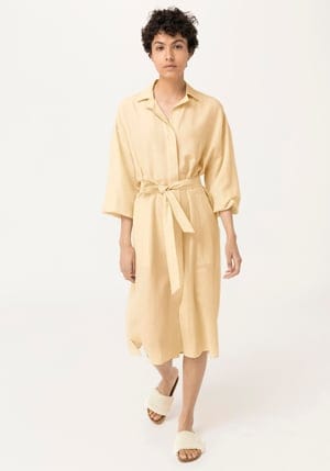 hessnatur Damen Midi-Kleid aus Seide mit Hanf und Bio-Baumwolle - gelb - Größe L