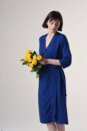 Sandra / Midi Wrap Dress With Built-in Belt In Midnight Blue