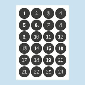 Fines Papeterie Zahlen Sticker für Adventskalender mit verschiedenen Motiven