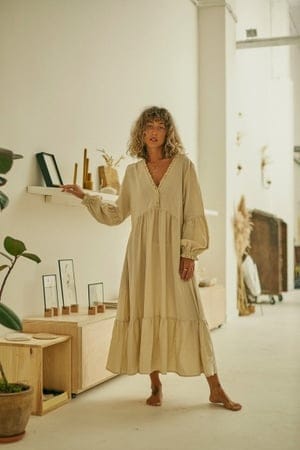 MAXI DRESS | COSSAC | veganes Kleid | sand/beige L