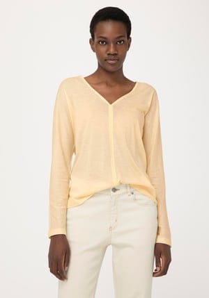 hessnatur Damen Langarm-Shirt aus Bio-Baumwolle - gelb - Größe 36