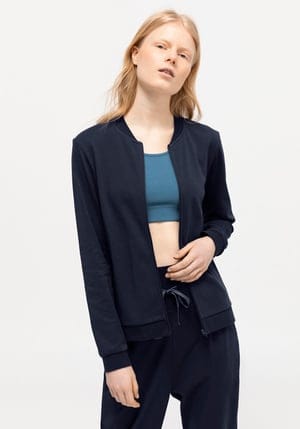hessnatur Loungewear Blouson-Jacke aus Bio-Baumwolle - blau - Größe 34