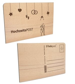 holzpost Hochzeits-Postkarte aus Holz