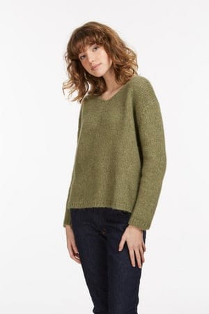 Les Racines Du Ciel Alpaka Pullover - Ecume V Neck Sweater - aus Bio-Baumwolle und Alpakawolle
