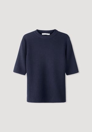 hessnatur Damen Kurzarm-Pullover aus Bio-Baumwolle - blau - Größe 34