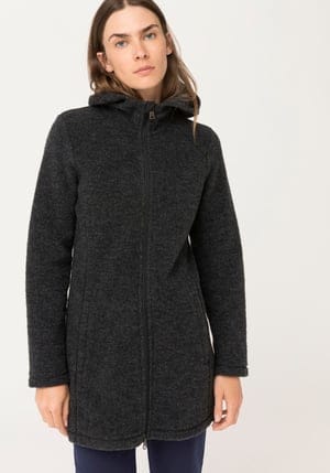 hessnatur Damen-Outdoor Wollfleece-Mantel aus Bio-Merinowolle - schwarz - Größe 34