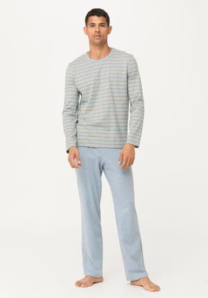 hessnatur lange Herrenr Pyjama aus Bio-Baumwolle - blau - Größe 46