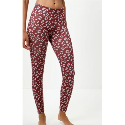 OGNX Leggings Leopard Bio Baumwolle. Frauen Yoga Leggings mit Leo Muster, weinrot Gr. XS-XL, Bio Baumwolle & Elasthan. Nachhaltige Yoga Kleidung