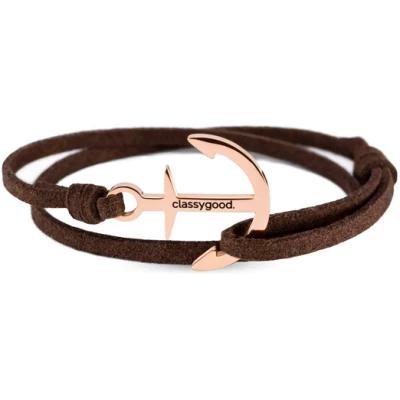 Classygood. Anker Armband Edelstahl - Rosègold - Alcantara-Leder Band