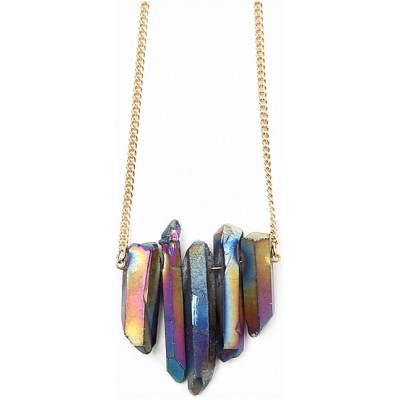 Crystal and Sage Regenbogenquarz Collier mit vergoldeter Panzerkette