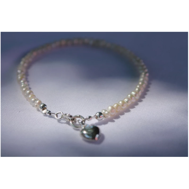 pakilia Silber Perlenarmband Perlen mit Herz-anhänger Fair-Trade und handmade