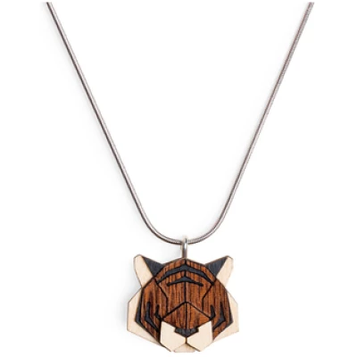 BeWooden Halskette Tiger | Kette mit Anhänger aus Holz | Tier Motiv | Tiger