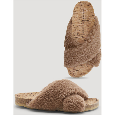 hessnatur Damen Teddyplüsch-Pantolette BetterRecycling - braun - Größe 37