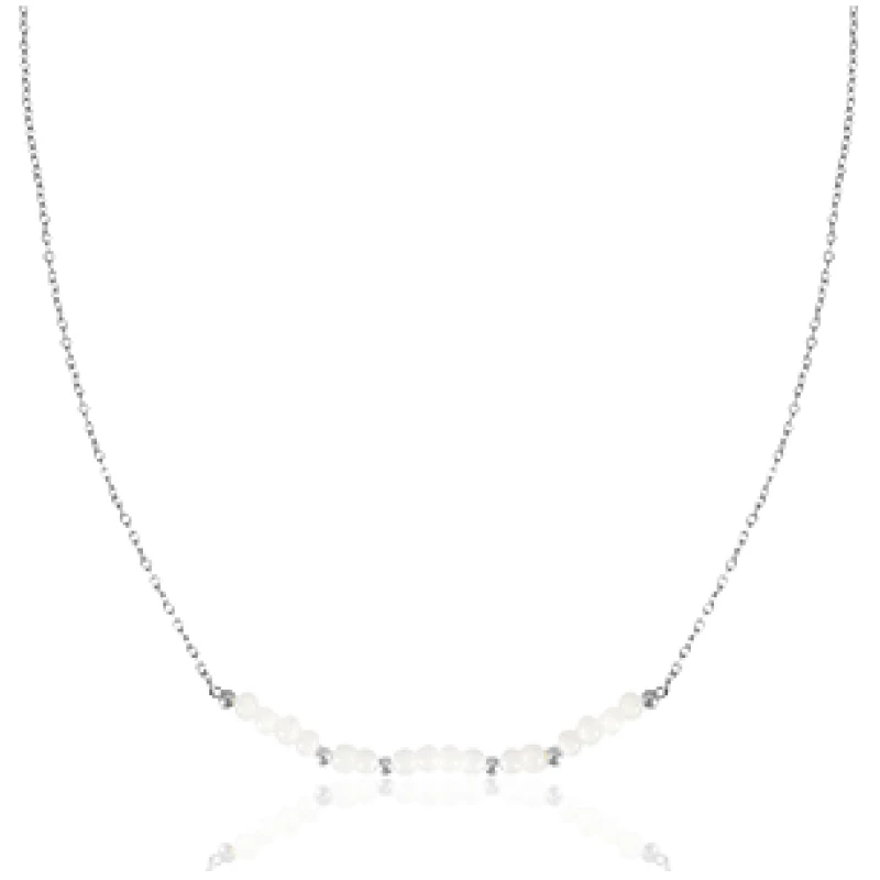 Feine Kette mit Perlen in Weiß im BOHO Stil in ca. 45 cm x 1,6 mm (inkl. 5 cm Verlängerungskette) von Elektropulli