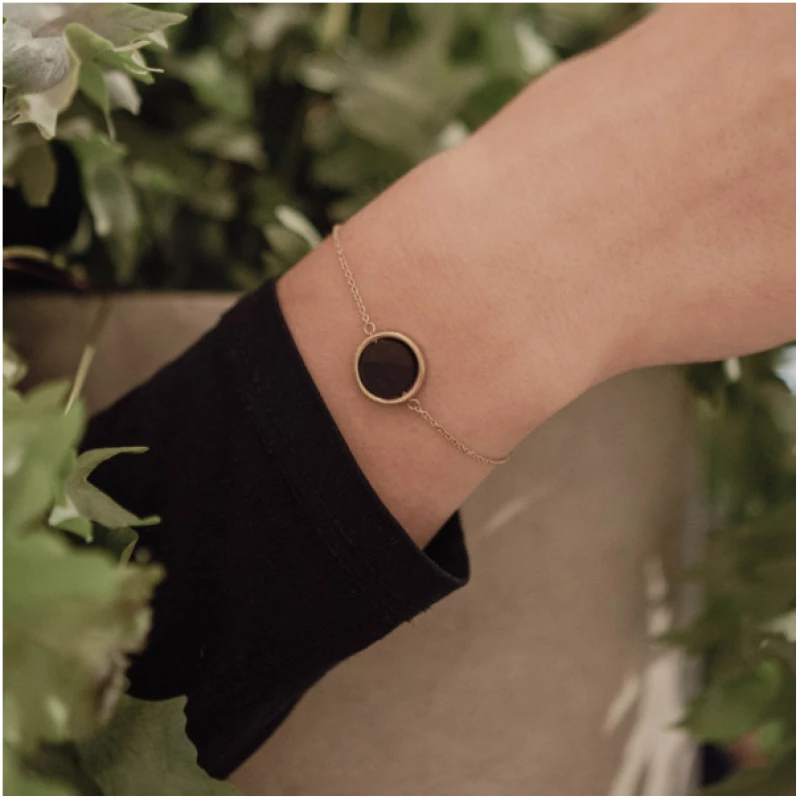 Kerbholz Armband mit rundem Holzelement 'CIRCLE BRACELET' // hochwertiger Edelstahl //