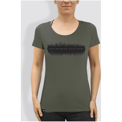 little kiwi Damen T-Shirt, "Kein Tag ohne einen Strich", Khaki
