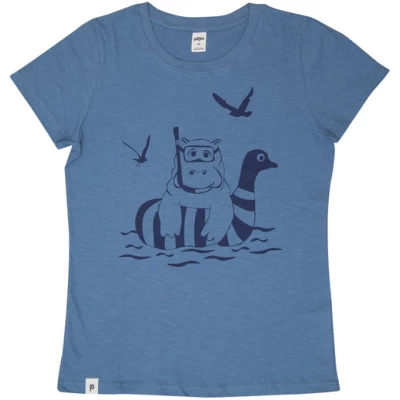 päfjes Nelly Nilpferd / Hippo - Frauen T-Shirt - Fair gehandelt aus Baumwolle Bio - Slub Blau