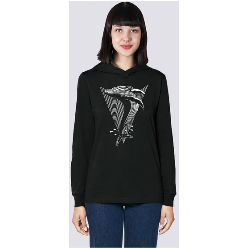 vis wear Whale, Leichter Damen Hoodie aus Bio Baumwolle, Kapuzensweat, Pullover Print Wal