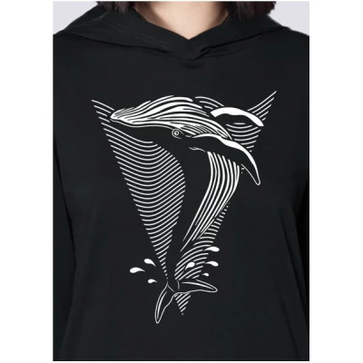 vis wear Whale, Leichter Damen Hoodie aus Bio Baumwolle, Kapuzensweat, Pullover Print Wal