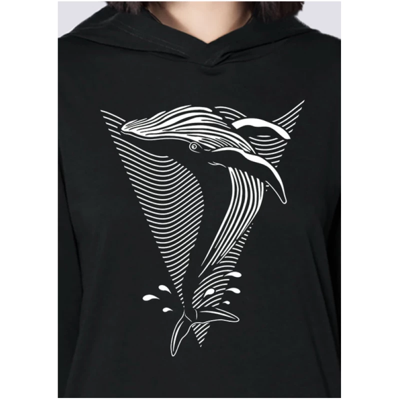 vis wear Whale, Leichter Damen Hoodie aus Bio Baumwolle, Kapuzensweat, Pullover Print Wal