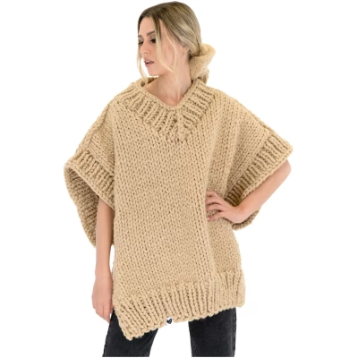 V-neck Poncho Sweater - Beige
