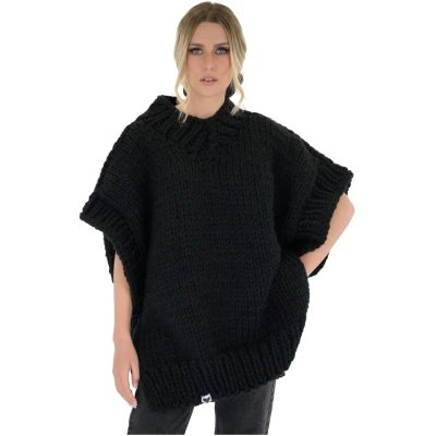 V-neck Poncho Sweater - Black
