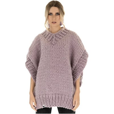 V-neck Poncho Sweater - Lilac