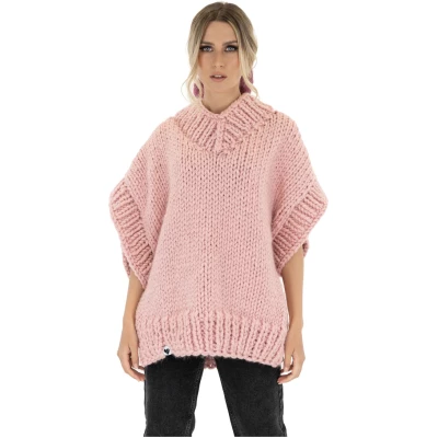 V-neck Poncho Sweater - Pink