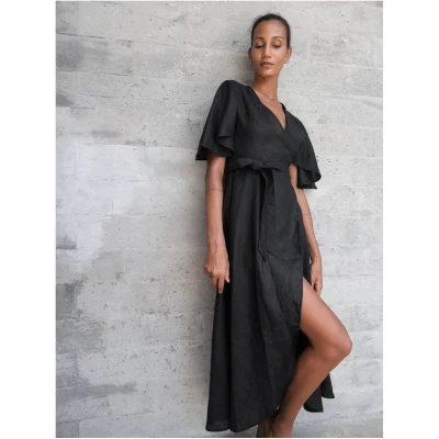 Dhalia Linen Dress in Black