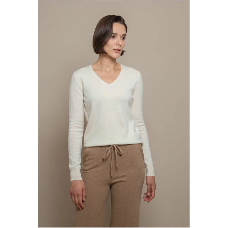 Anne Off-white - Fit And Warm V-neck Jumper