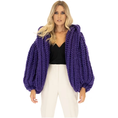 Hooded Chunky Cardigan - Violet