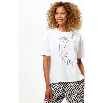 OGNX Boxy T-Shirt One Line Bio Baumwolle. Frauen Yoga T-Shirt mit Zeichnung weiß. Gr. XS-XL, 100% Bio Baumwolle. Nachhaltige Yoga Kleidung