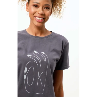 OGNX Soft Boyfriend T-Shirt. Frauen Yoga T-Shirt mit OK Print, dunkelgrau Gr. XS-XL, 100% Bio Baumwolle. Nachhaltige Yoga Kleidung