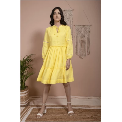 Tiered Ruffle Midi Dress - Yellow