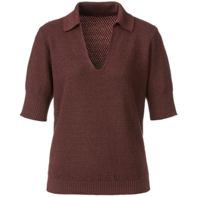 Ajour-Poloshirt aus Leinen und TENCEL™, schokolade