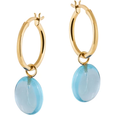 Eden Gold Hoop Earrings With Blue Quartz Charm