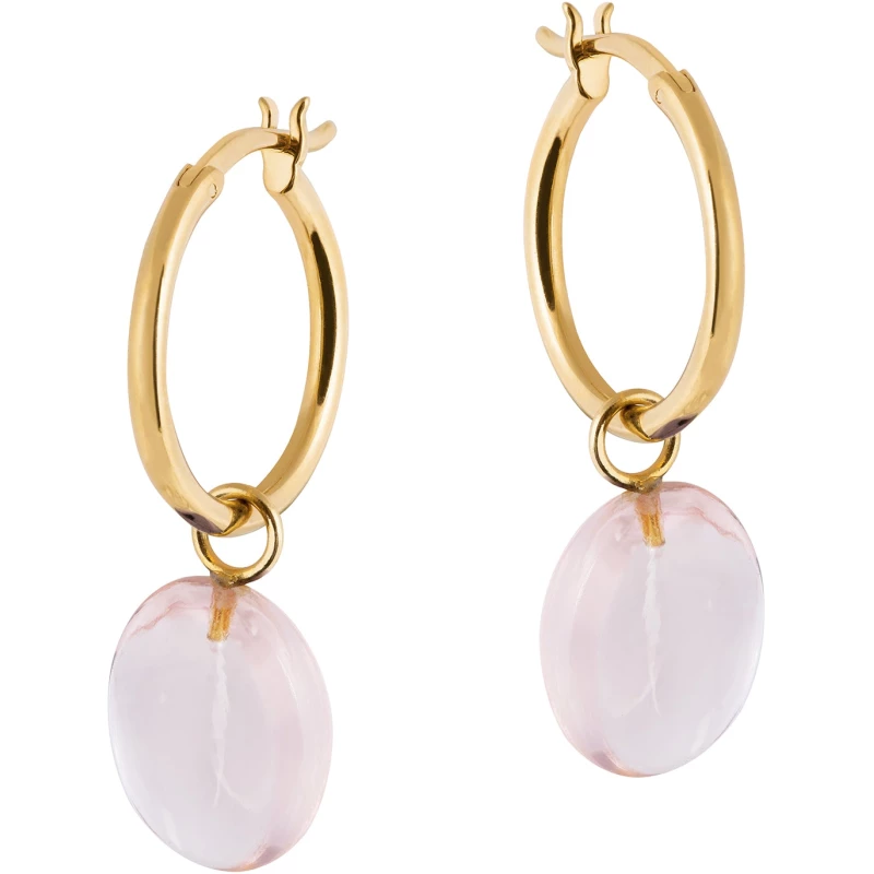 Eden Gold Hoop Earrings With Pink Quartz Charm