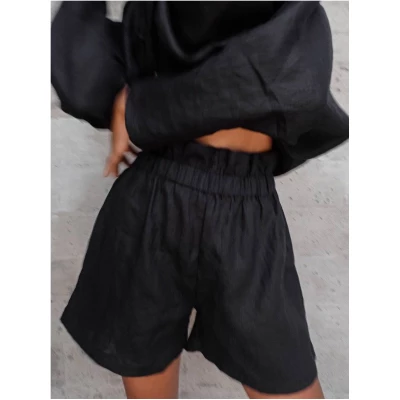 Paperbag Waist Pant Black - Stella Shorts